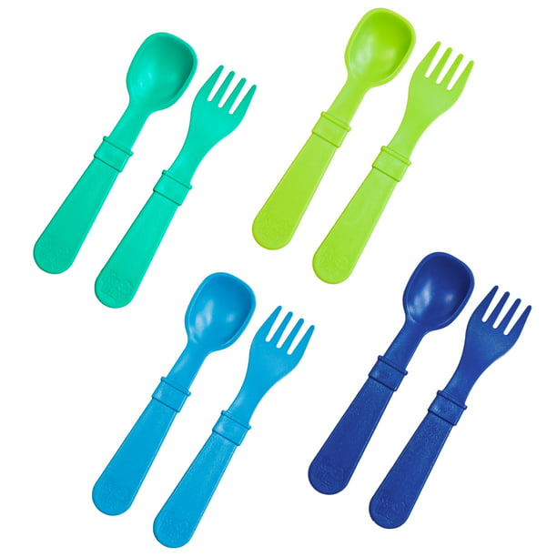 Sky Blue True Blue+ Aqua Teal Navy Re-Think It Inc. Child Feeding Toddler Re-Play Made in USA 8pk Utensils for Easy Baby 